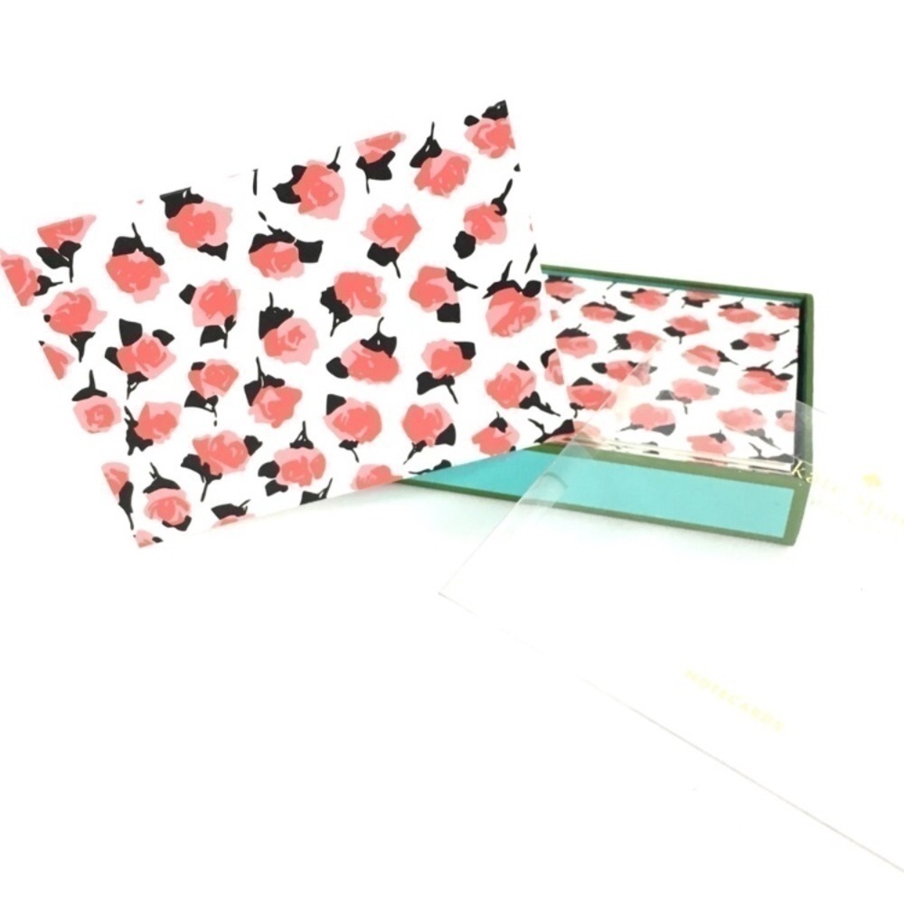 KATE SPADE 10 Notecards Roses Flowers Lined Envelopes Foldover Cards Stationery